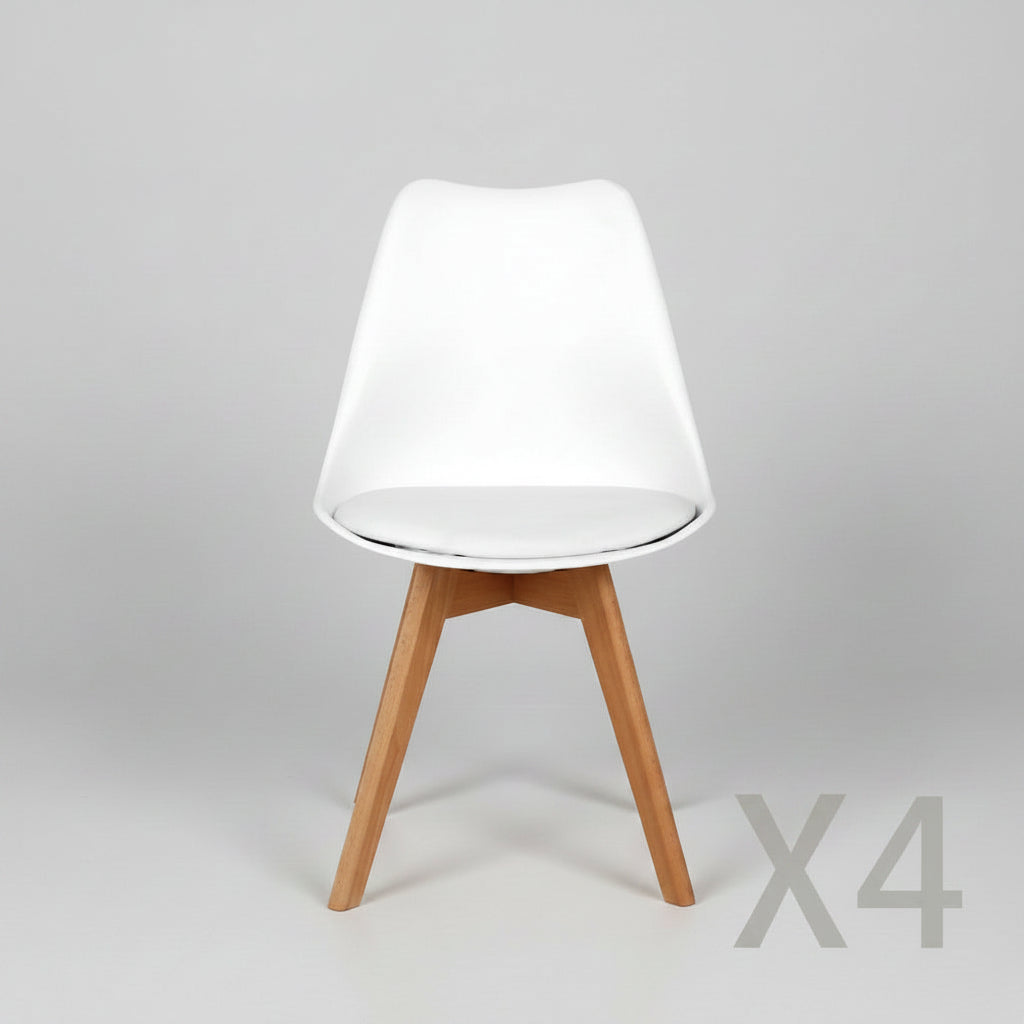 Set of 4 Ergonomic Dining Chairs in White Finish