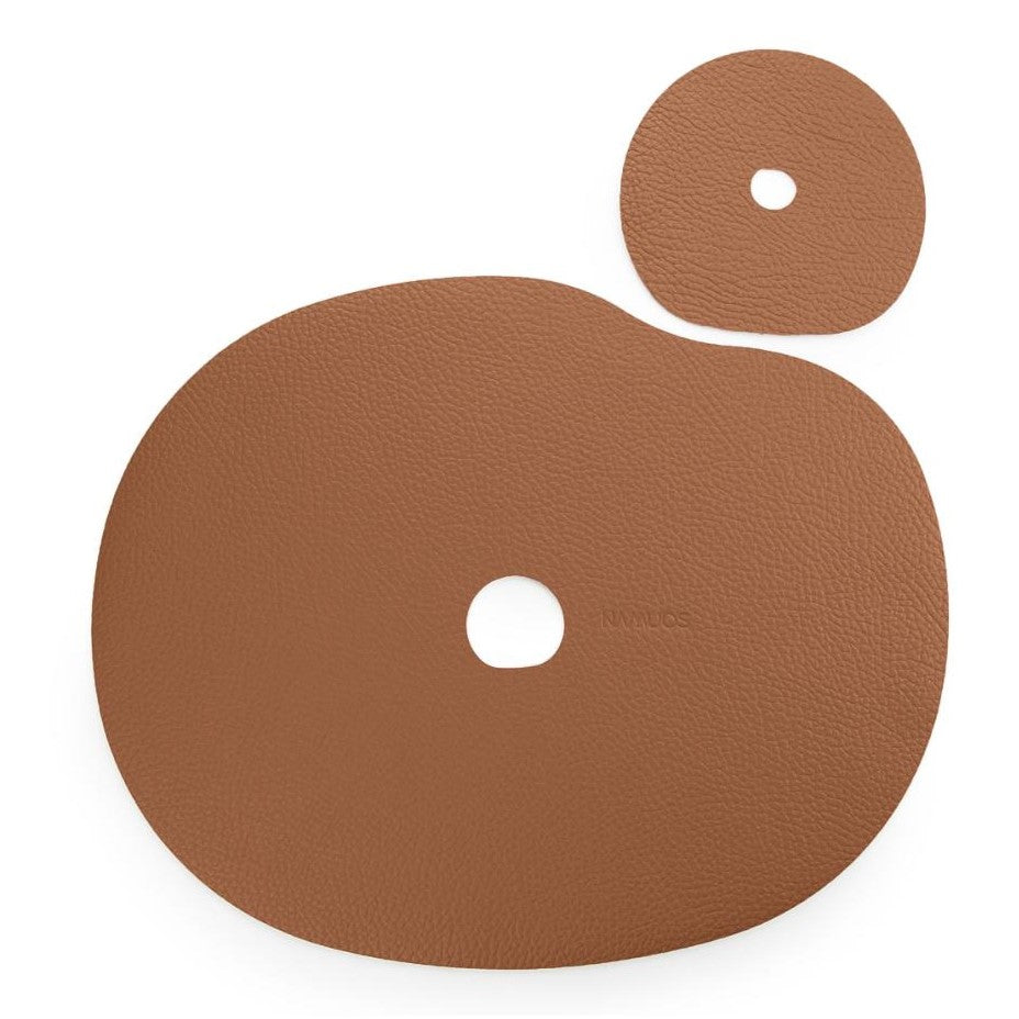 Natural Leather Placemat and Coaster Set | Rust Coffee