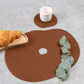 Natural Leather Placemat and Coaster Set | Rust Coffee